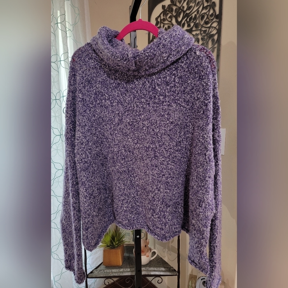 Free People Purple BFF Cowl Neck Sweater Women's Size Large - Picture 5 of 9
